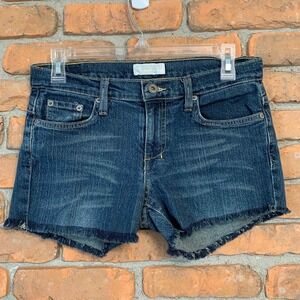 American Eagle Denim Shorts Womens Size 6 Frayed Hem Stretch Dark Wash Y2K Retro